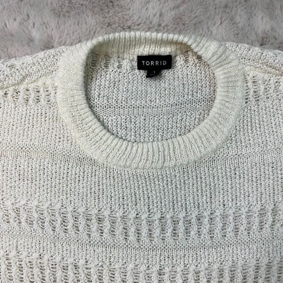 TORRID Pointelle Pullover Balloon Sleeve Sweater Ivory White Loose Knit Size 1X - Picture 5 of 11